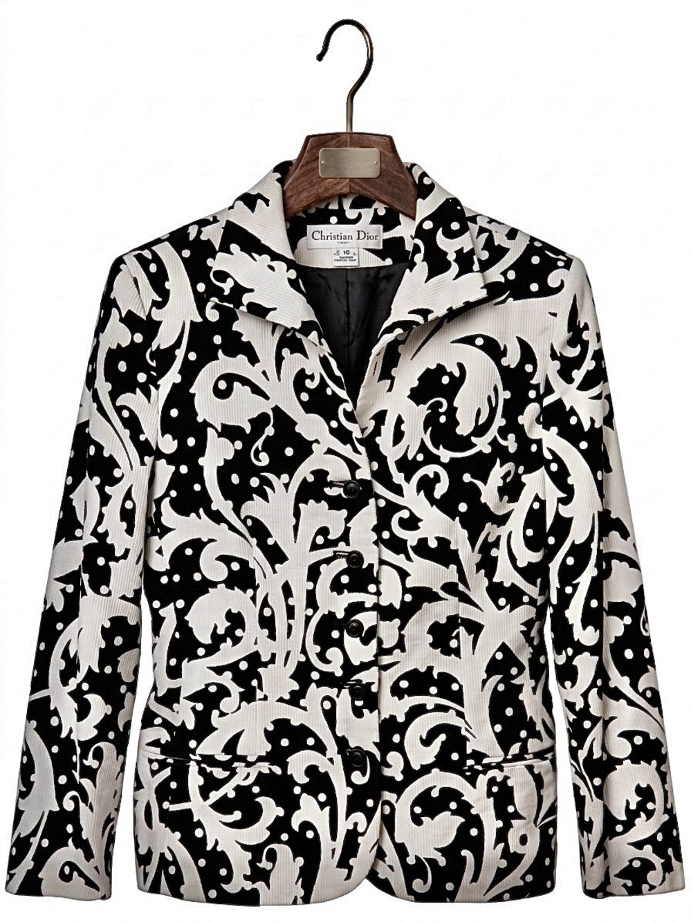 Christian Dior vintage 90’s black white Baroque Scroll Print Blazer jacket 10